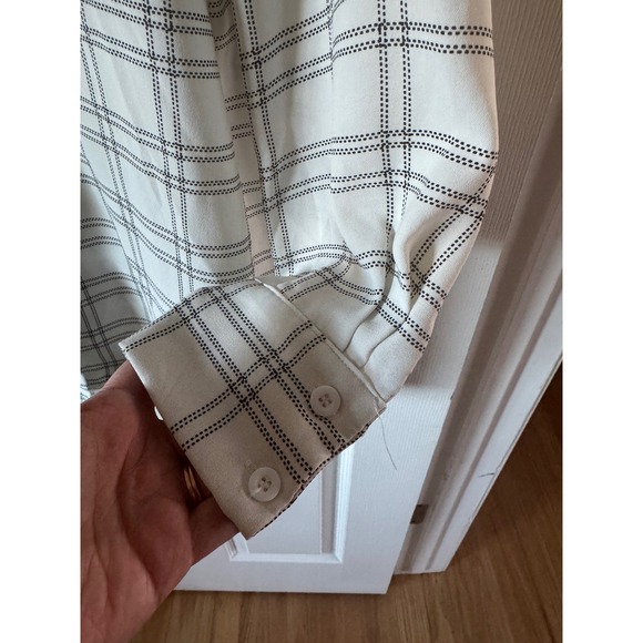 PrettyLittleThing Cream Black Plaid Long Sleeve Button Up Shirt Women Size US 4 - Picture 3 of 7